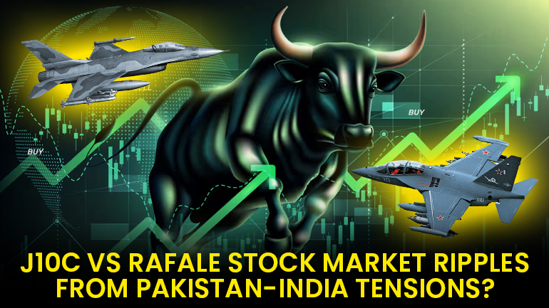 What is the relationship between the 'fluctuations' in the shares of the companies that manufacture the Chinese J10C and the French Rafale aircraft, and the Pakistan-India conflict?