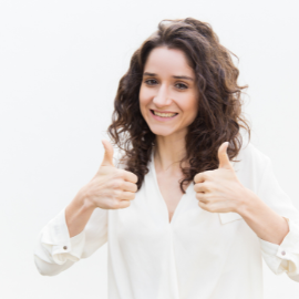girl giving thumbs up and feeling satisfied